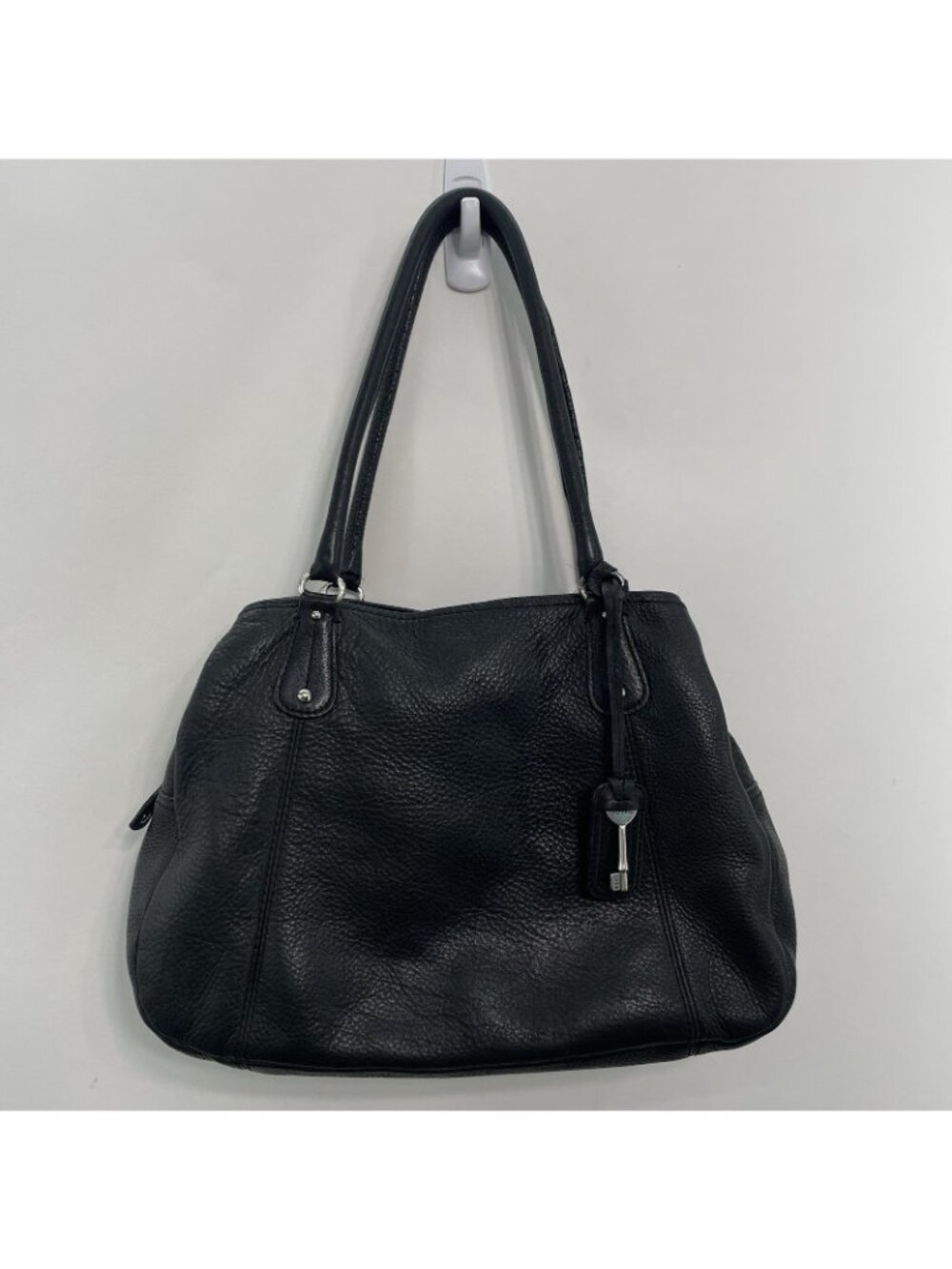 Fossil Satchel Shoulder Bag Tote 3 Compartment Supple Soft Pebbled Leather Black - Picture 2 of 15